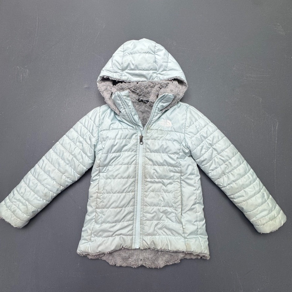 The North Face Girls Puffer Jacket XXS 5 Mint Green Fleece Lined Hooded Kids